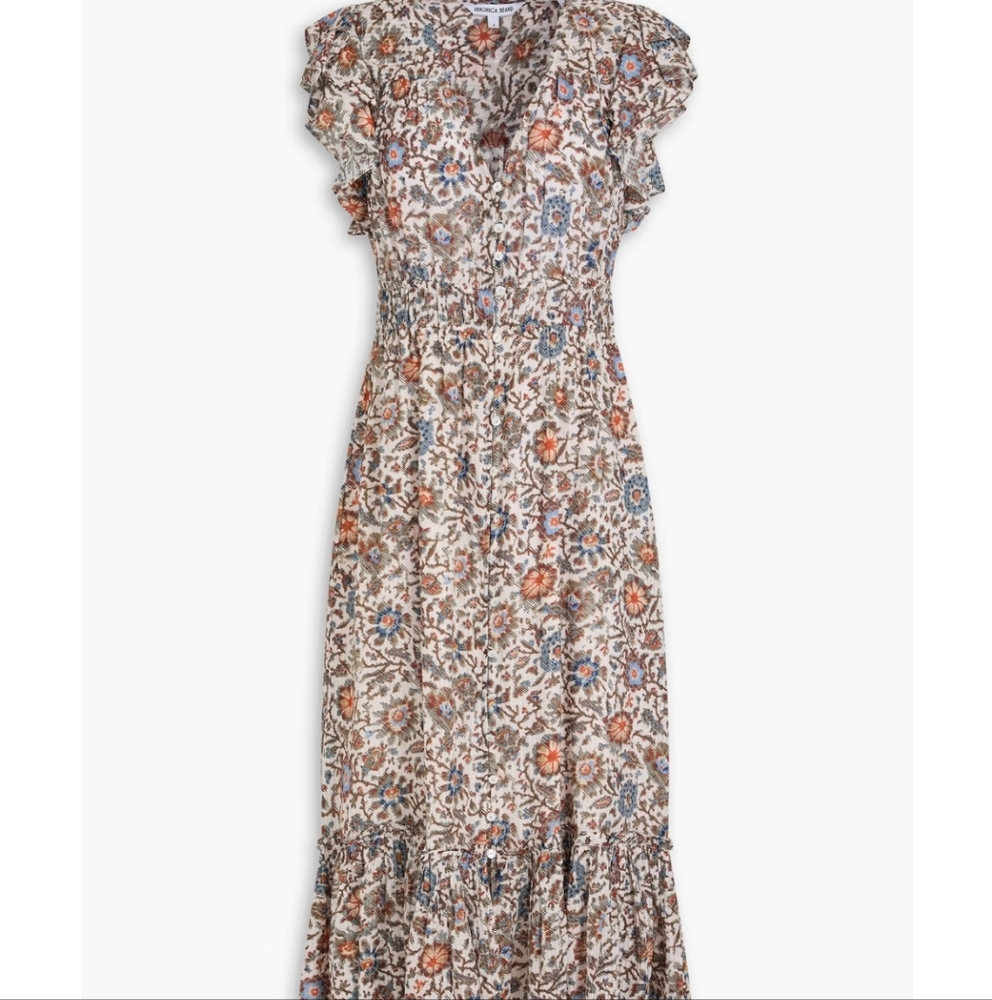 Veronica Beard Dolce Dress size 6 Womens Floral Button Front Tiered Ruffle Trim